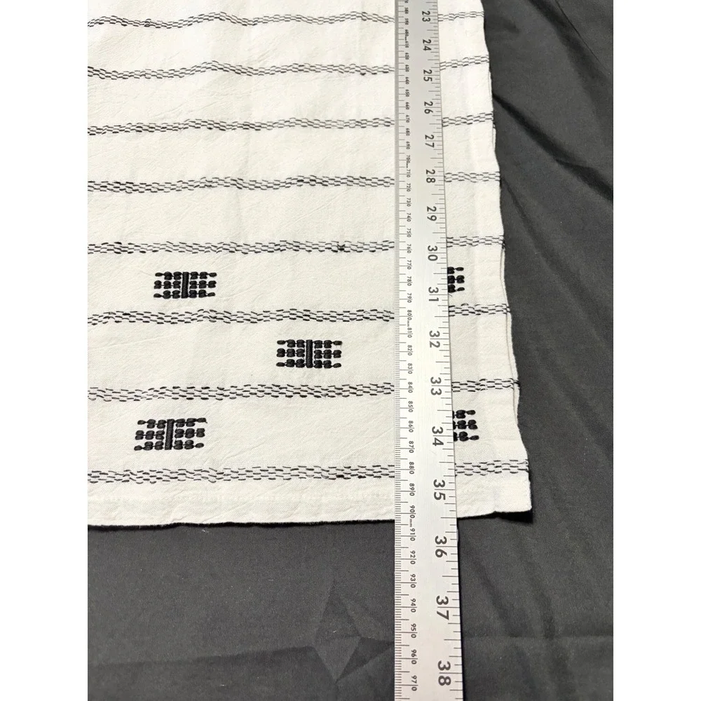 Farmhouse Table Runner White Black Striped Embroidered Boho Rustic Decor 70x14